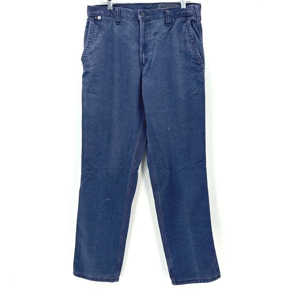 Carhartt FR Men's Work Pants 34x36 Navy Blue Straight Leg Flame Resistant Cotton